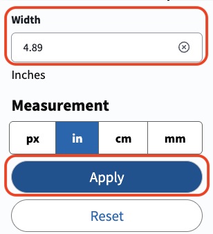 App modal showing manual adjustment of final label size